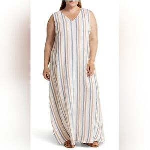 Caslon Striped Cotton sleeveless Pockets Beach Summer ‎ MAXI dress Size 2X